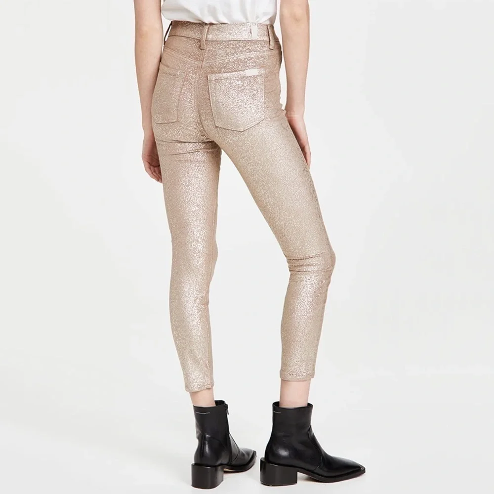 NWT 7 For All Mankind High Waist Skinny Ankle Jean Metallic Velvet Gold